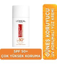 L'Oréal Paris Revitalift Clinical 50 Faktör Tüm Ciltler İçin Leke Karşıtı Nemlendirici Yağsız Suya Dayanıklı Yüz Güneş Kremi 50 ml