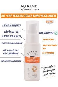Madame Clarice 50 Faktör Tüm Ciltler İçin Nemlendirici Suya Dayanıklı Yüz ve Vücut Güneş Kremi 50 ml