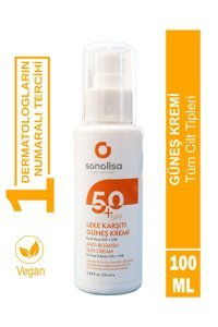 Sonoli̇sa Beauty With Natura 50 Faktör Tüm Ciltler İçin Leke Karşıtı Nemlendirici Aydınlatıcı Yağsız Suya Dayanıklı Yüz ve Vücut Güneş Kremi 100 ml