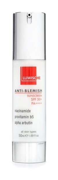 Luwische Anti-Blemish 50 Faktör Tüm Ciltler İçin Leke Karşıtı Nemlendirici Aydınlatıcı Yağsız Suya Dayanıklı Yüz ve Vücut Güneş Kremi 50 ml