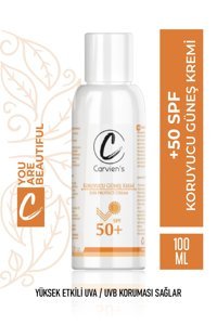 Carvien'S 50 Faktör Tüm Ciltler İçin Leke Karşıtı Nemlendirici Yağsız Suya Dayanıklı Yüz ve Vücut Güneş Kremi 50 ml