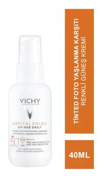 Vichy Capital Soleil Renkli 50 Faktör Tüm Ciltler İçin Nemlendirici Yaşlanma Karşıtı Kapatıcılı Suya Dayanıklı Yüz Güneş Kremi 40 ml
