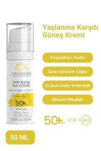 Lavi̇aderm Anti-Aging Sun Cream 50 Faktör Tüm Ciltler İçin Leke Karşıtı Nemlendirici Yaşlanma Karşıtı Yağsız Suya Dayanıklı Yüz Ve Vücut Güneş Kremi 50 ml