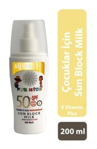 Silversun Block Mılk 50 Faktör Tüm Ciltler İçin Leke Karşıtı Nemlendirici Yağsız Suya Dayanıklı Yüz ve Vücut Güneş Kremi 200 ml