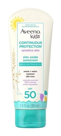 Aveeno Kids 50 Faktör Hassas Ciltler İçin Leke Karşıtı Nemlendirici Yağsız Suya Dayanıklı Yüz ve Vücut Güneş Losyonu 88 ml