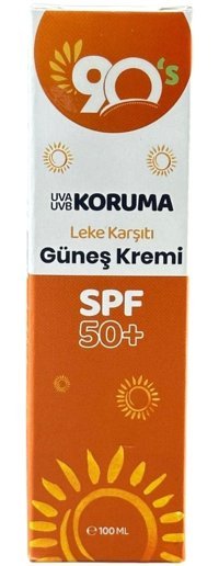 90S 50 Faktör Tüm Ciltler İçin Leke Karşıtı Nemlendirici Suya Dayanıklı Yüz Güneş Kremi 50 ml