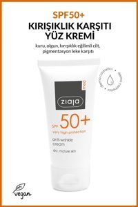 Ziaja Anti Aging 50 Faktör Tüm Ciltler İçin Leke Karşıtı Nemlendirici Yağsız Suya Dayanıklı Yüz ve Vücut Güneş Kremi 50 ml