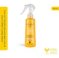 Cosmed Sun Essential 50 Faktör Tüm Ciltler İçin Leke Karşıtı Nemlendirici Yağsız Suya Dayanıklı Yüz Güneş Kremi 200 ml