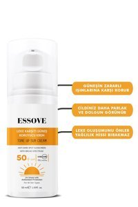 Essove 50 Faktör Tüm Ciltler İçin Leke Karşıtı Nemlendirici Yağsız Suya Dayanıklı Yüz ve Vücut Güneş Kremi 50 ml