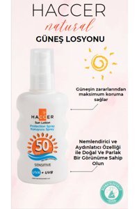 Haccer 50 Faktör Tüm Ciltler İçin Leke Karşıtı Nemlendirici Yağsız Suya Dayanıklı Yüz ve Vücut Güneş Losyonu 200 ml