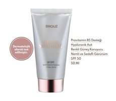 Brouz Glow Shımmer Renkli 50 Faktör Tüm Ciltler İçin Leke Karşıtı Nemlendirici Yağsız Suya Dayanıklı Yüz ve Vücut Güneş Kremi 50 ml