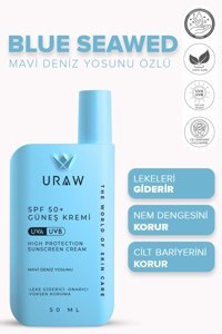 Uraw 50 Faktör Tüm Ciltler İçin Leke Karşıtı Nemlendirici Suya Dayanıklı Yüz Güneş Kremi 50 ml