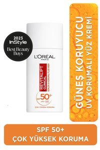 L'Oréal Paris Revitalift Clinical 50 Faktör Tüm Ciltler İçin Leke Karşıtı Nemlendirici Yaşlanma Karşıtı Yağsız Suya Dayanıklı Yüz Güneş Kremi 50 ml