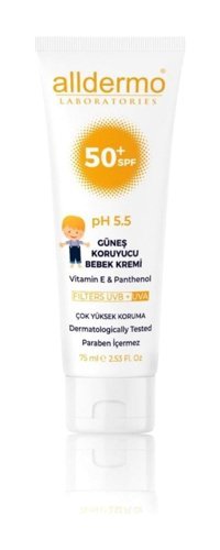 Alldermo Alldermo 50 Faktör Tüm Ciltler İçin Leke Karşıtı Nemlendirici Yağsız Suya Dayanıklı Yüz ve Vücut Güneş Kremi 75 ml