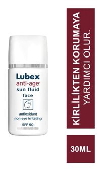 Lubex Anti-Age Sun Fluid Face 50 Faktör Hassas Ciltler İçin Leke Karşıtı Nemlendirici Yaşlanma Karşıtı Yağsız Suya Dayanıklı Yüz Ve Vücut Güneş Kremi 30 ml