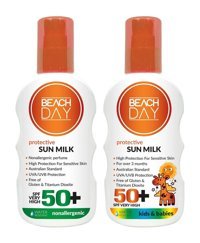 Beach Day Sun 50 Faktör Tüm Ciltler İçin Leke Karşıtı Nemlendirici Yağsız Suya Dayanıklı Yüz ve Vücut Güneş Kremi 50 ml