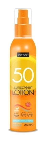 Sence 50 Faktör Tüm Ciltler İçin Nemlendirici Suya Dayanıklı Yüz ve Vücut Güneş Losyonu 200 ml