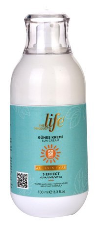 The Life Products 50 Faktör Tüm Ciltler İçin Leke Karşıtı Nemlendirici Yağsız Suya Dayanıklı Yüz ve Vücut Güneş Kremi 50 ml
