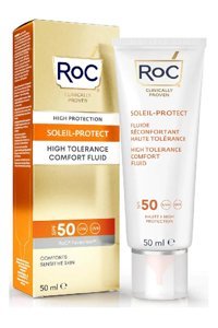 Roc Tolerance Comfort Fluid 50 Faktör Hassas Ciltler İçin Leke Karşıtı Nemlendirici Yaşlanma Karşıtı Yağsız Suya Dayanıklı Yüz Güneş Kremi 50 ml