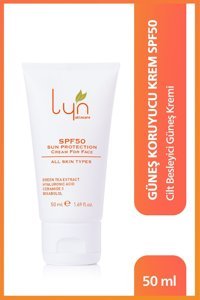 Lyn Skincare 50 Faktör Tüm Ciltler İçin Leke Karşıtı Nemlendirici Yağsız Suya Dayanıklı Yüz Güneş Kremi 50 ml