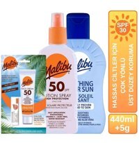 Malibu 50 Faktör Hassas Ciltler İçin Nemlendirici Suya Dayanıklı Yüz ve Vücut Güneş Losyonu 440 ml