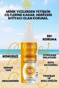 Livadi 50 Faktör Tüm Ciltler İçin Leke Karşıtı Nemlendirici Yağsız Suya Dayanıklı Yüz Güneş Kremi 100 ml