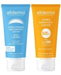 Alldermo 50 Faktör Tüm Ciltler İçin Leke Karşıtı Nemlendirici Yağsız Suya Dayanıklı Yüz ve Vücut Güneş Losyonu 50 ml