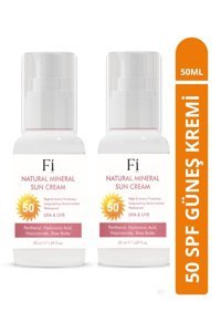 Fi̇ Home Natural Mineral Shea Butter 50 Faktör Tüm Ciltler İçin Nemlendirici Suya Dayanıklı Yüz ve Vücut Güneş Kremi 2x50 ml