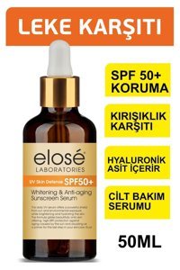 Elose Uv Skin Defense 50 Faktör Tüm Ciltler İçin Leke Karşıtı Nemlendirici Yaşlanma Karşıtı Yağsız Suya Dayanıklı Yüz ve Vücut Güneş Kremi 50 ml