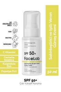 Facelab 50 Faktör Tüm Ciltler İçin Leke Karşıtı Nemlendirici Yağsız Suya Dayanıklı Yüz ve Vücut Güneş Kremi 50 ml