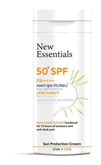 New Essentials Mavi Işık Filtreli 50 Faktör Tüm Ciltler İçin Leke Karşıtı Nemlendirici Yaşlanma Karşıtı Yağsız Suya Dayanıklı Yüz ve Vücut Güneş Kremi 50 ml