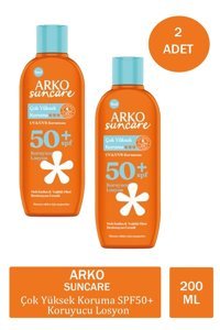 Arko 50 Faktör Tüm Ciltler İçin Nemlendirici Suya Dayanıklı Yüz ve Vücut Güneş Losyonu 2x200 ml