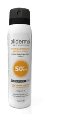 Alldermo Invisible Aerosol 50 Faktör Tüm Ciltler İçin Nemlendirici Suya Dayanıklı Yüz Güneş Kremi 150 ml