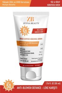 Zeynabeauty Antı Blemish Defance 50 Faktör Tüm Ciltler İçin Leke Karşıtı Nemlendirici Yaşlanma Karşıtı Yağsız Suya Dayanıklı Yüz Ve Vücut Güneş Kremi 50 ml