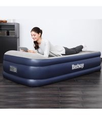 Bestway 67628 Katlanır Elektrikli Ev Tipi Tek Kişilik Şişme Yatak Beyaz-Lacivert