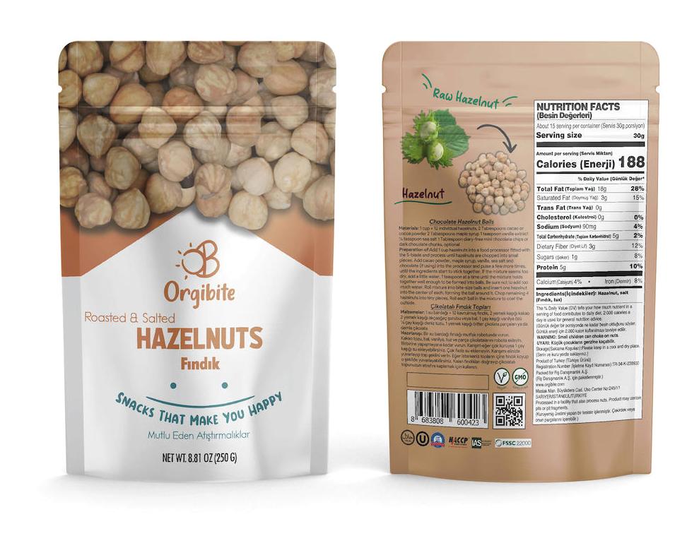 Orgibite Tane Kavrulmuş TuzluFındık İçi 250 gr