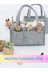 Beylini Bölmeli Keçe Bebek El Çantası Gri