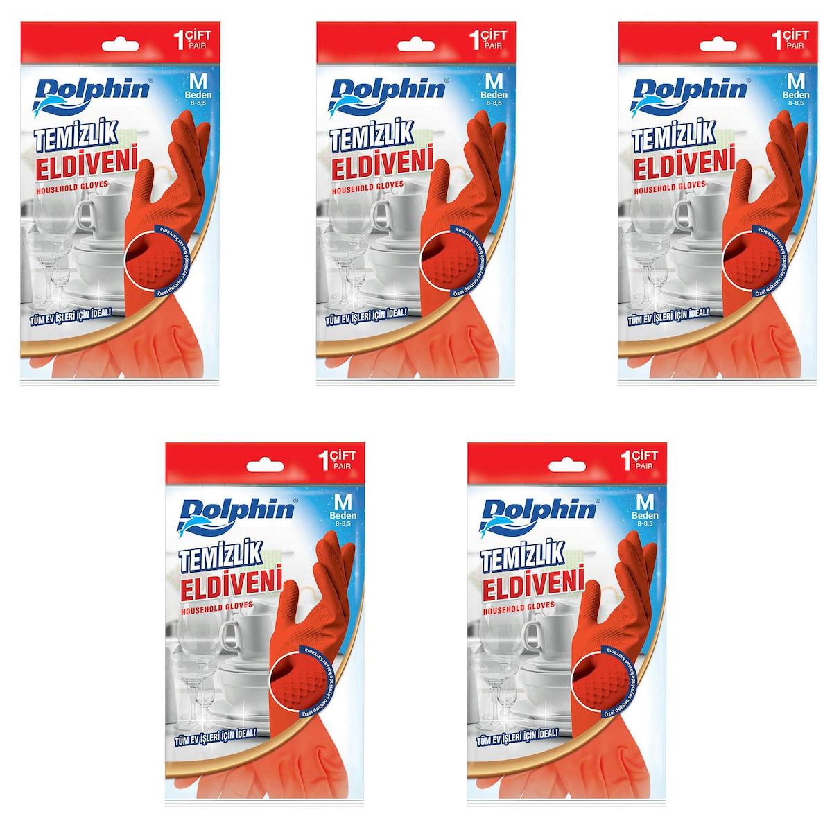 Dolphin Tırtıklı Medium Temizlik Eldiveni 5 Çift