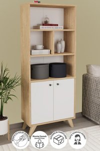 Bofigo 6 Bölmeli 5 Raflı Suntalam 127 cm Beyaz-Meşe Kitaplık