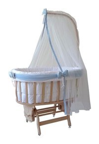 Babycom Ahşap 25 kg Kapasiteli Yuvarlak Yataklı Sallanan Sepet Beşik Krem
