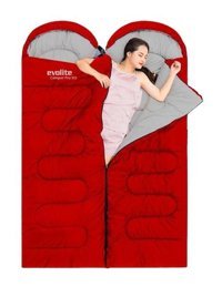 Evolite Pro Sq 15 Derece Sentetik Kış Kamp Çift Kişilik Yetişkin Uyku Tulumu Kırmızı