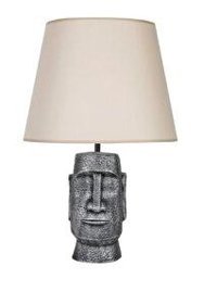 Qdec Moai Kumaş Başlıklı Beyaz Gümüş Metal Ayaklı Abajur