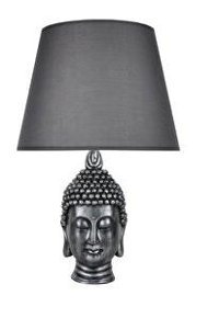 Qdec Büyük Buda Kumaş Başlıklı Gri Gümüş Metal Ayaklı Abajur