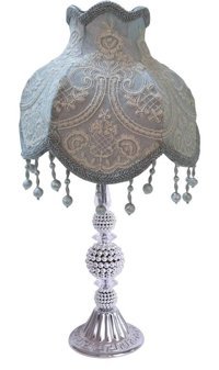 Dekovien Fransız Dantel Kumaş Başlıklı Gri Metal Ayaklı Abajur