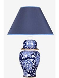 Qdec Bleu Blanc Kumaş Başlıklı Koyu Mavi Metal Ayaklı Abajur