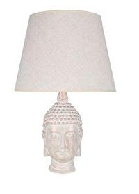 Qdec Büyük Buda Kumaş Başlıklı Beyaz Krem Metal Ayaklı Abajur