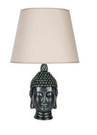 Qdec Büyük Buda Kumaş Başlıklı Bej Yeşil Metal Ayaklı Abajur