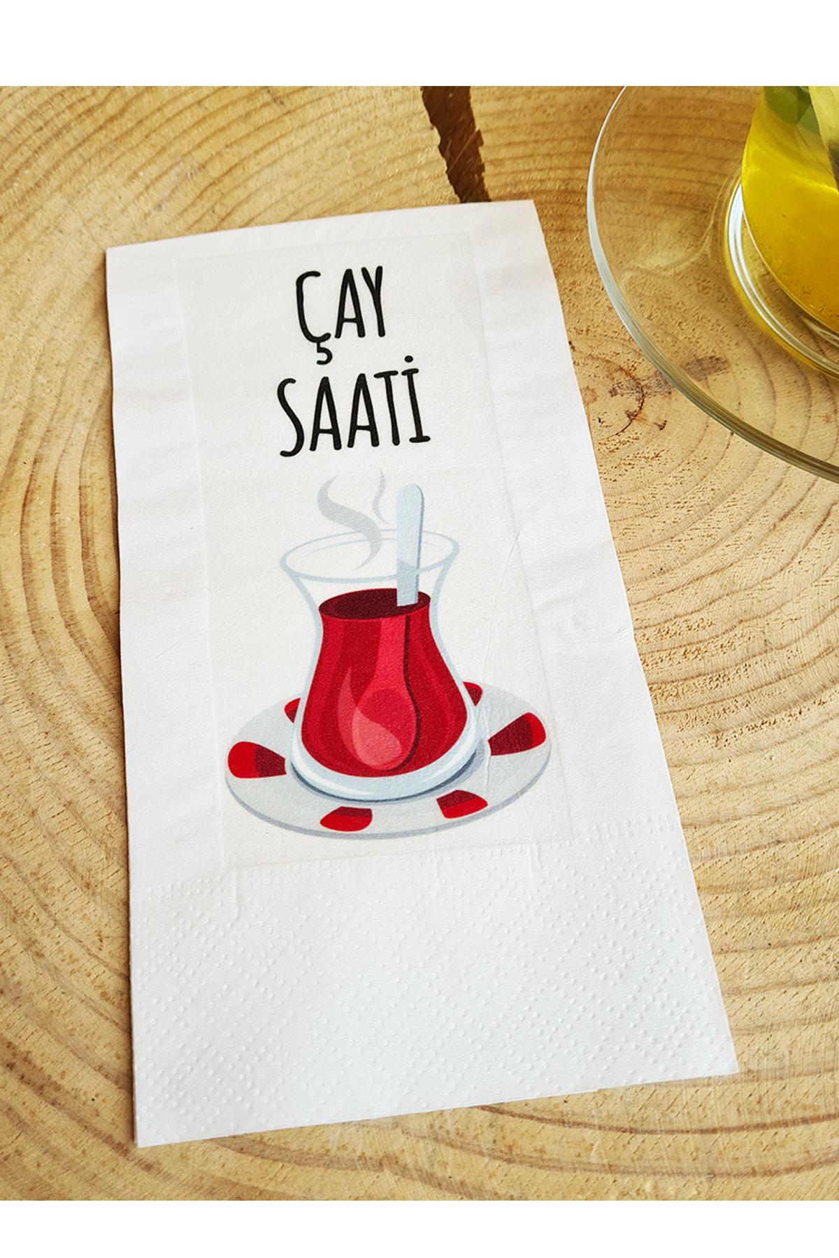 Pekshop Çay Saati Yazılı Desenli Sunum Kağıt Peçete 20'li