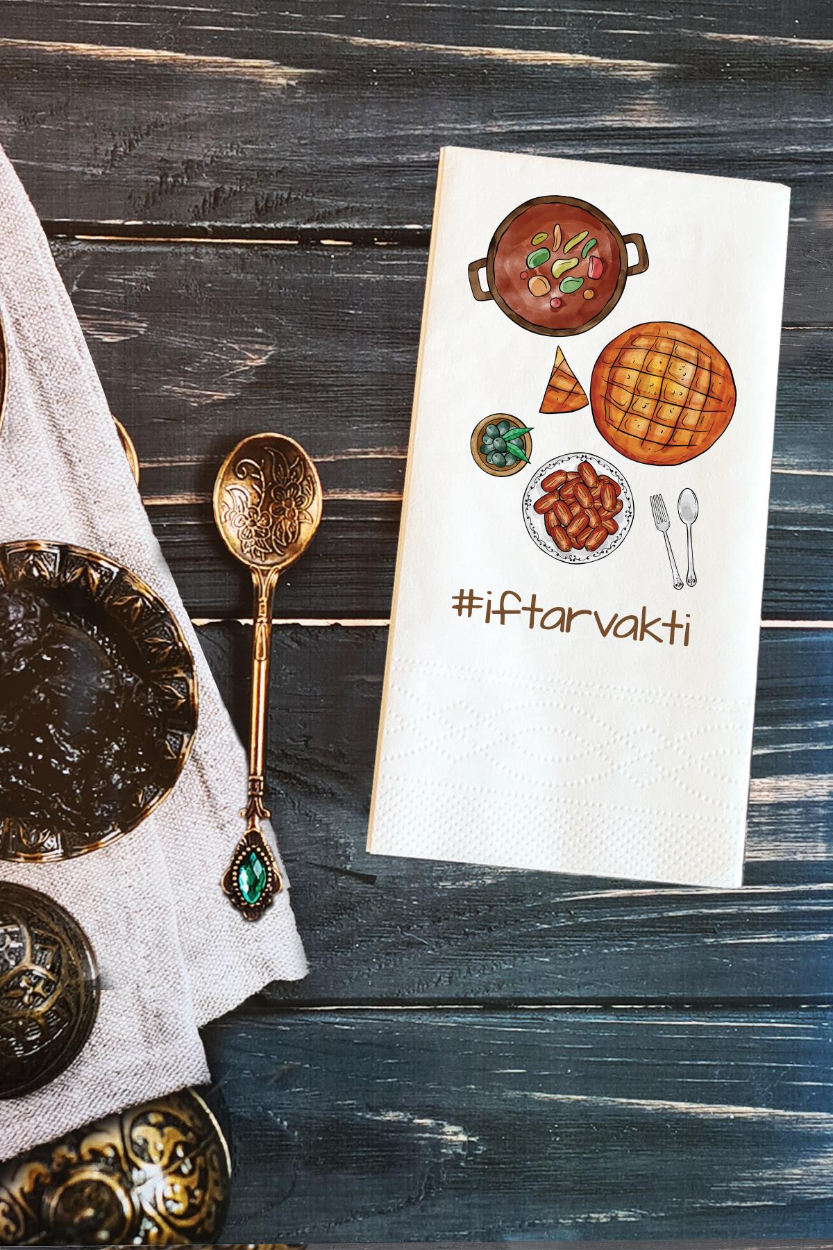 PekShop İftar Vakti Yazılı Ramazan Pideli Desenli Sunum Kağıt Peçete 20'li