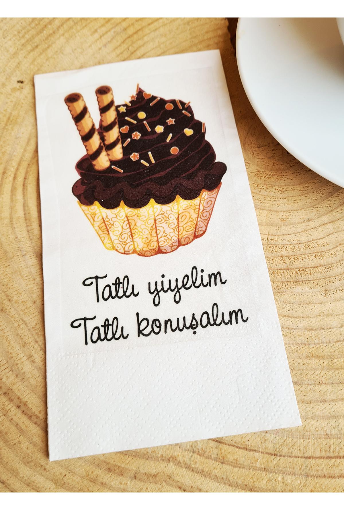 Pekshop Tatlı Yiyelim Tatlı Konuşalım Desenli Sunum Kağıt Peçete 20'li